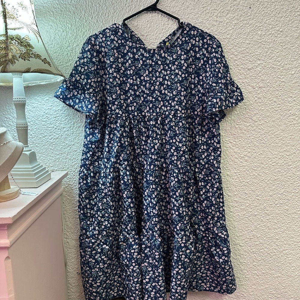 Vintage 90’s Floral Flowy Blue Babydoll Swing Dress